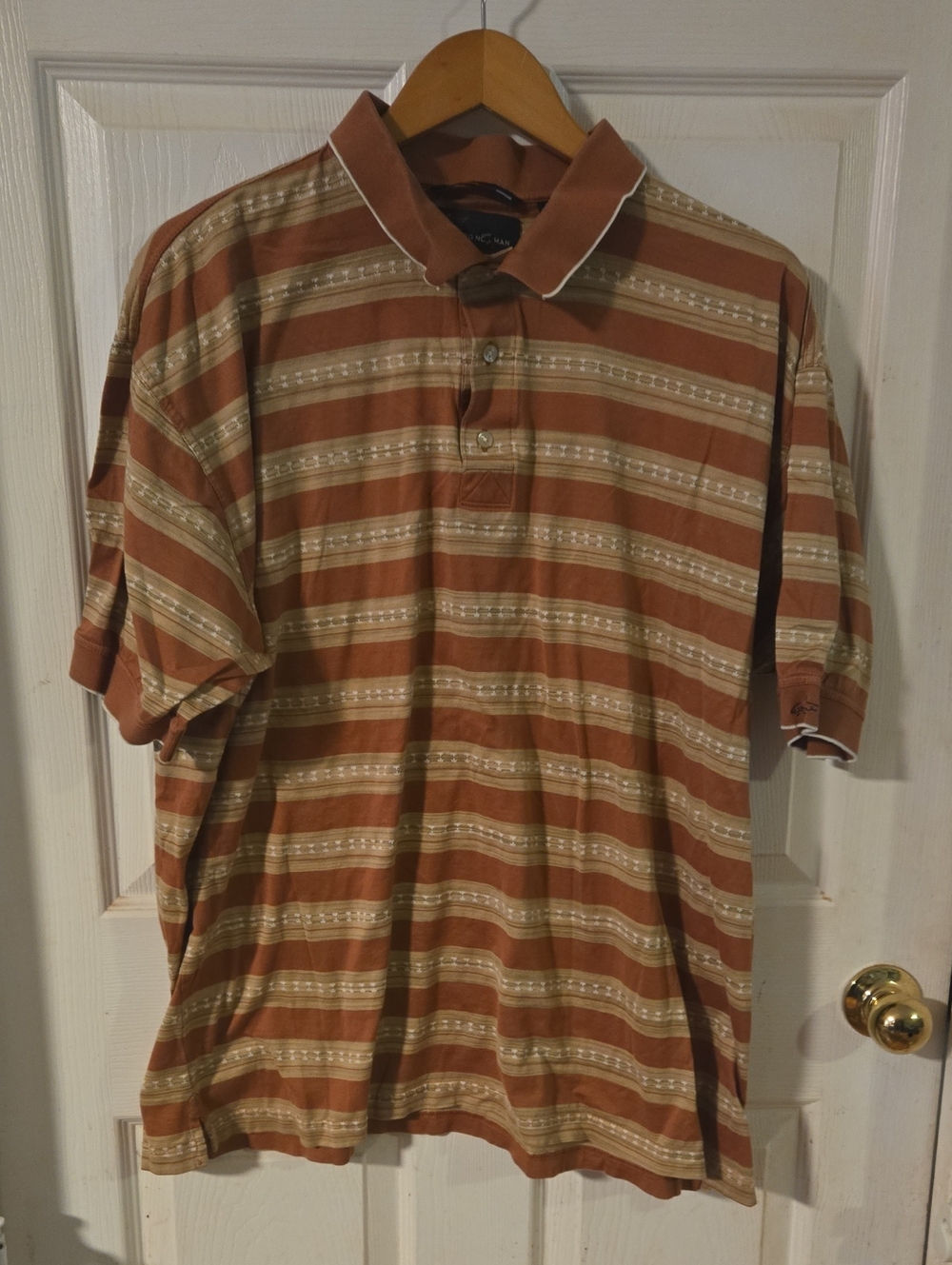 Greg Norman Rust and Cream Striped Polo Shirt